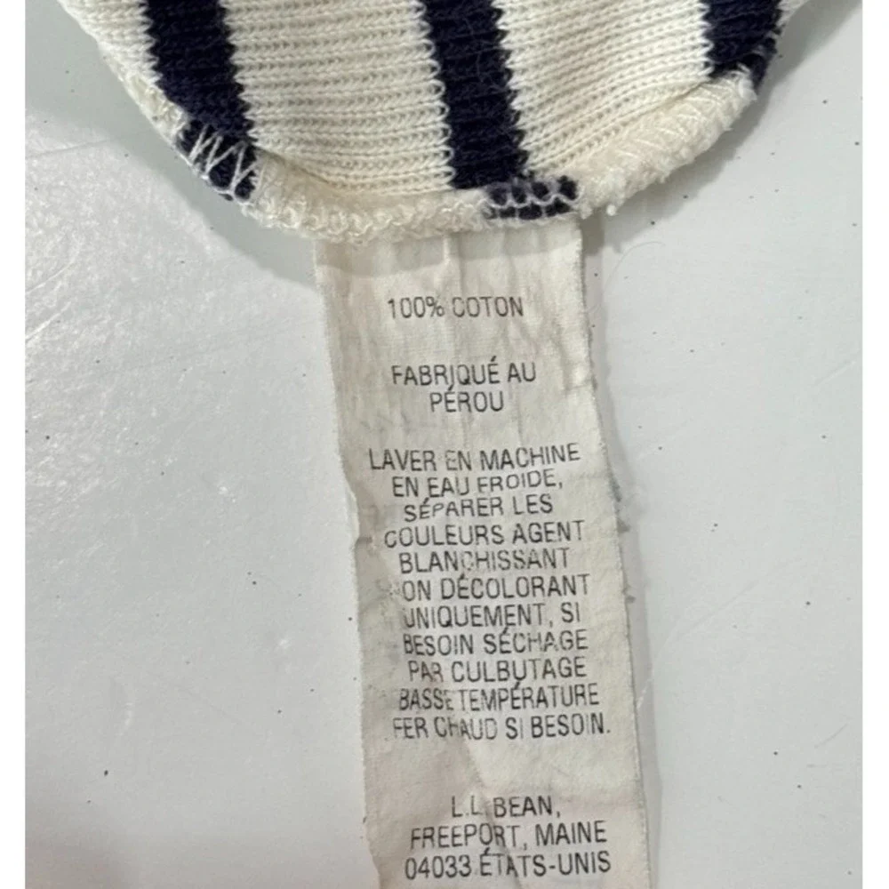 L.L.Bean Top Cotton Knit Top 3/4 Sleeve XL Navy Breton Striped Boat Neck Peru